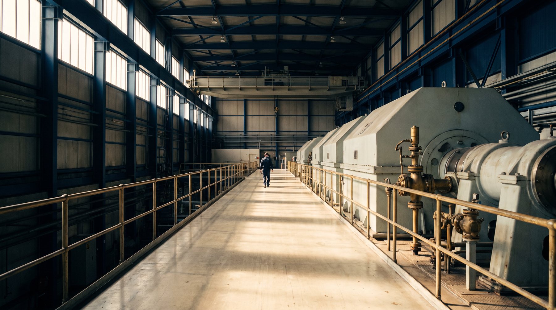 A working turbine hall gives a sense of the generating capacity the free world is now trying to rebuild.