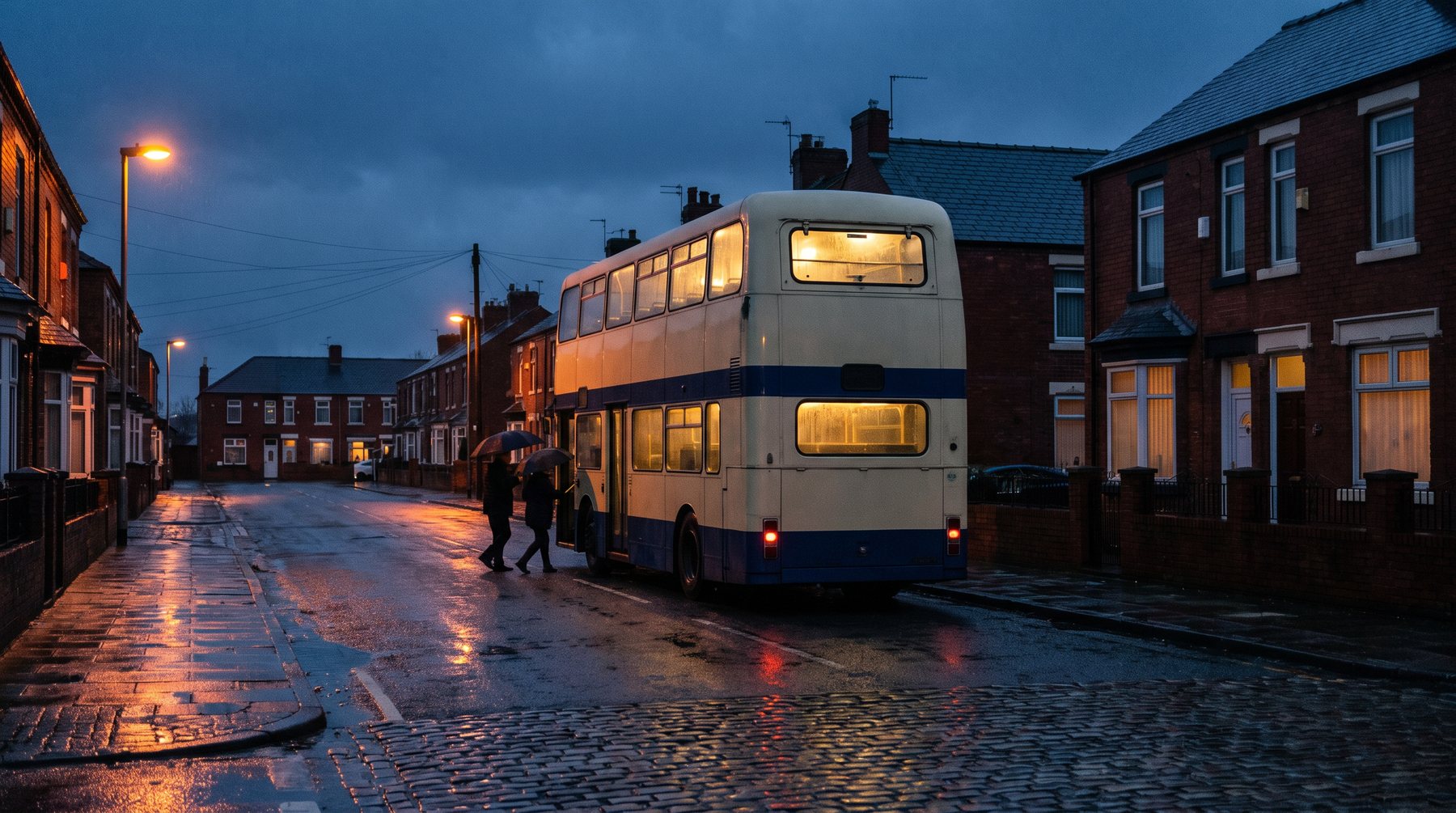 A northern English street at dusk stands for the household budgets any cost of living plan has to reach.