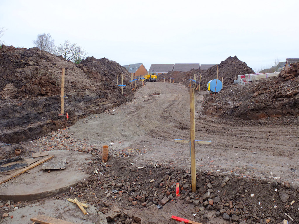 Homes under construction at a housing development in Wigan, England.